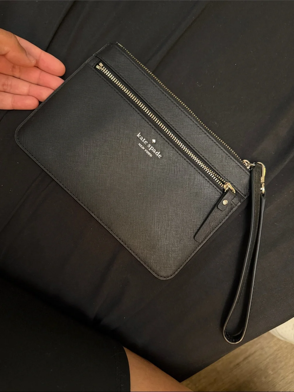 kate spade Black Saffiano Leather Wristlet Clutch